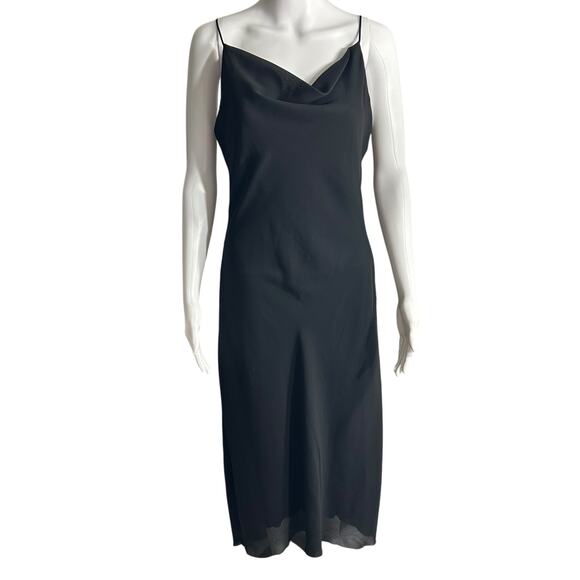 Vintage Dresses & Skirts - B Smart Slip Dress Cowl Neck Spaghetti Strap Midi Lined Black Sz 7 8 Chiffon